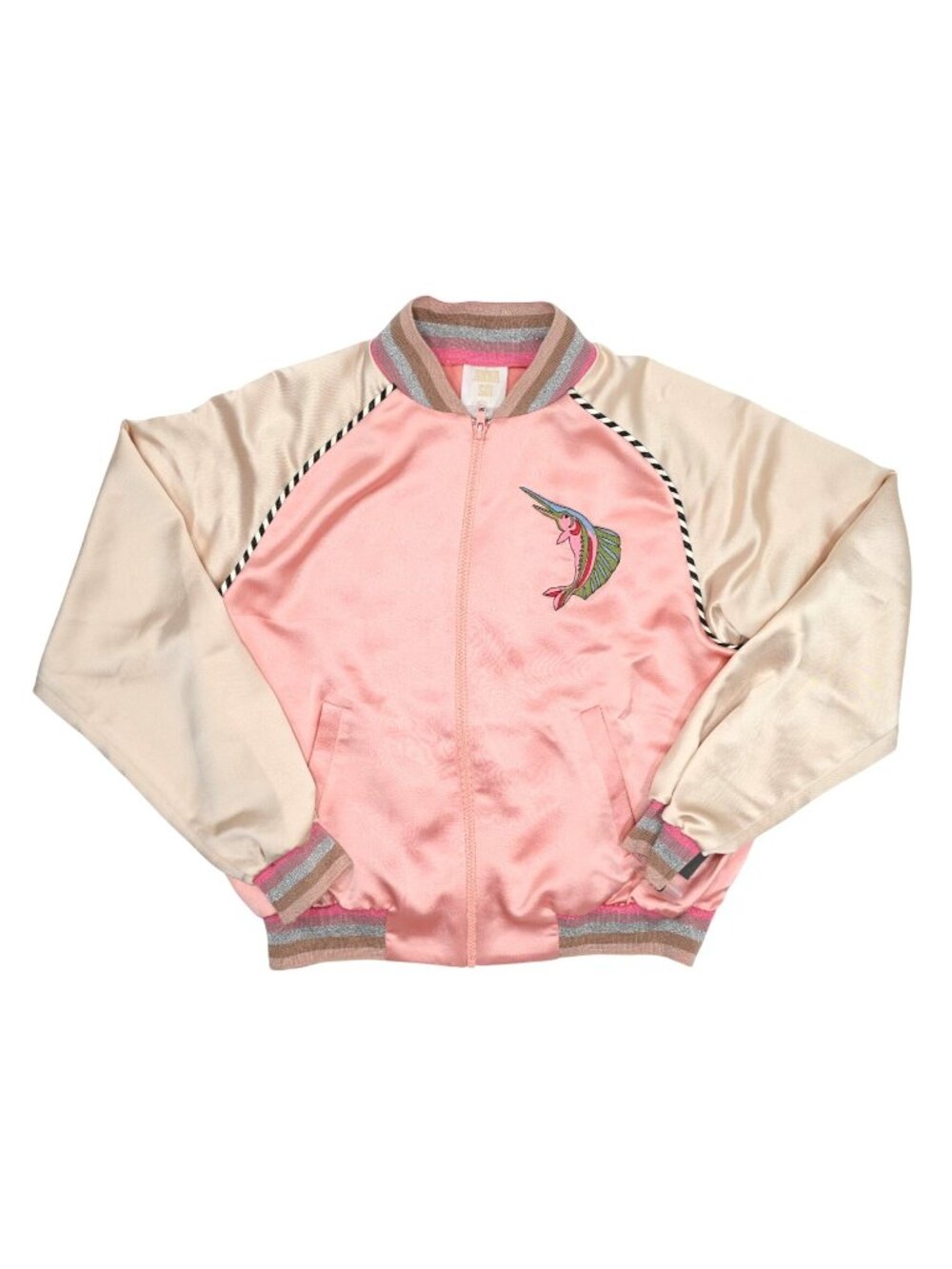Anna Sui Satin Embroidered Souvenir Jacket in Pastel Pink